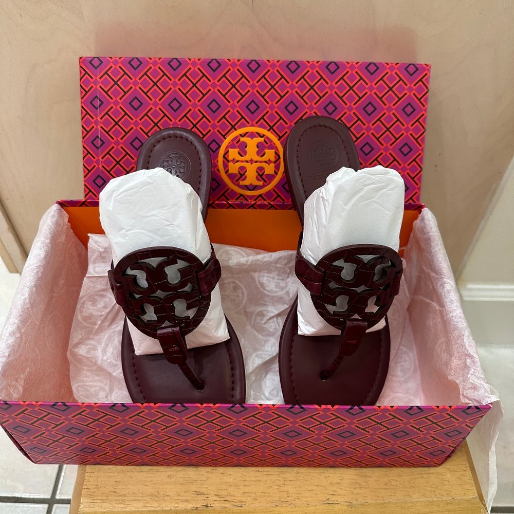 Tory Burch Miller Croc Sandal in Claret (Burgundy) - Size US 7.5